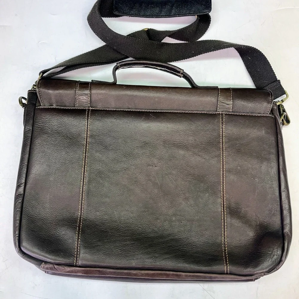 Samsonite Mens Dark Brown Leather Messenger Bag Briefcase Laptop Satchel 16 Inch - Picture 4 of 14